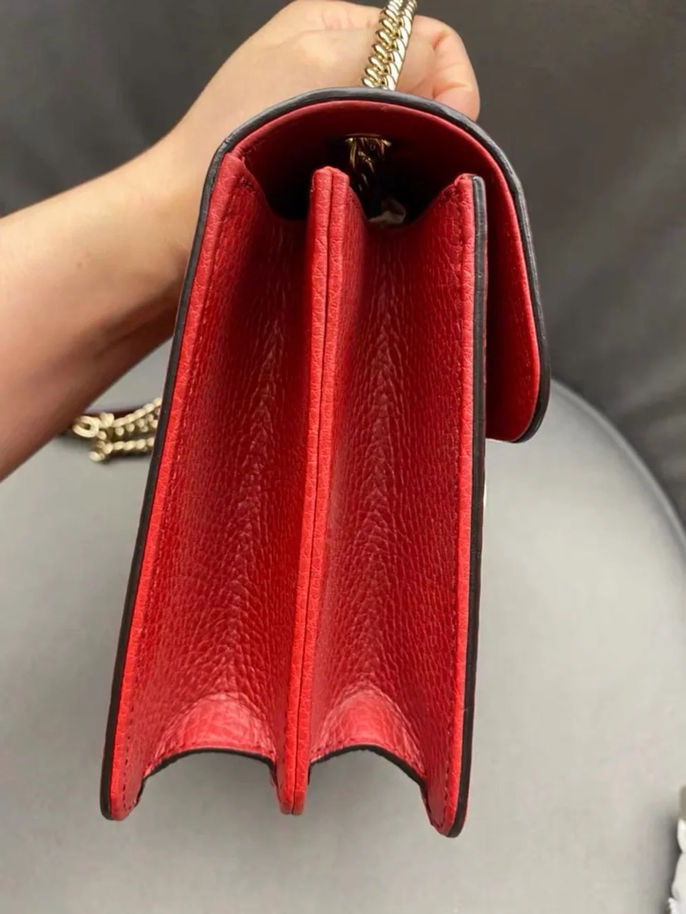 Gucci Red Pebbled Leather Crossbody with Gold Interlocking G